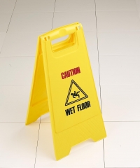 'Caution Wet Floor' and "Cleaning in Progress" folding safety warning sign. A-Frame PS123