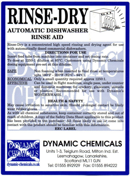 Glasswashing Cabinet machine Rinse Dry aid 5 Litre